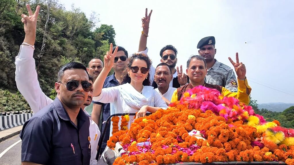 Candidate Kangana Ranaut from speaking to local media