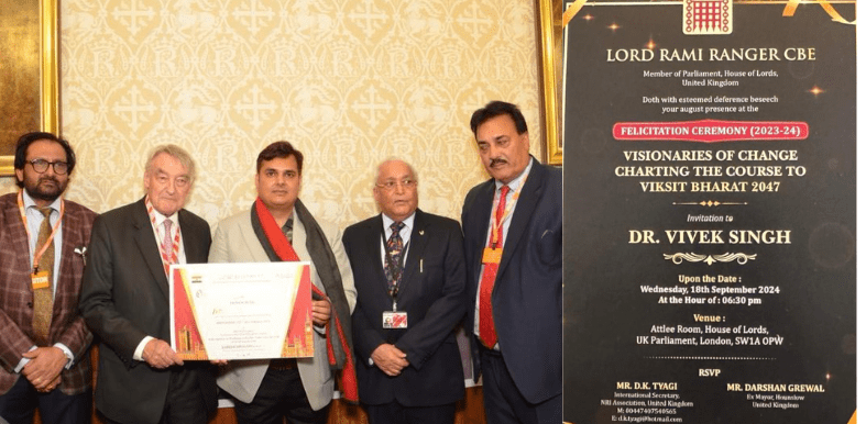 Arni University Chancellor Dr. Vivek Singh Honored in British Parliament