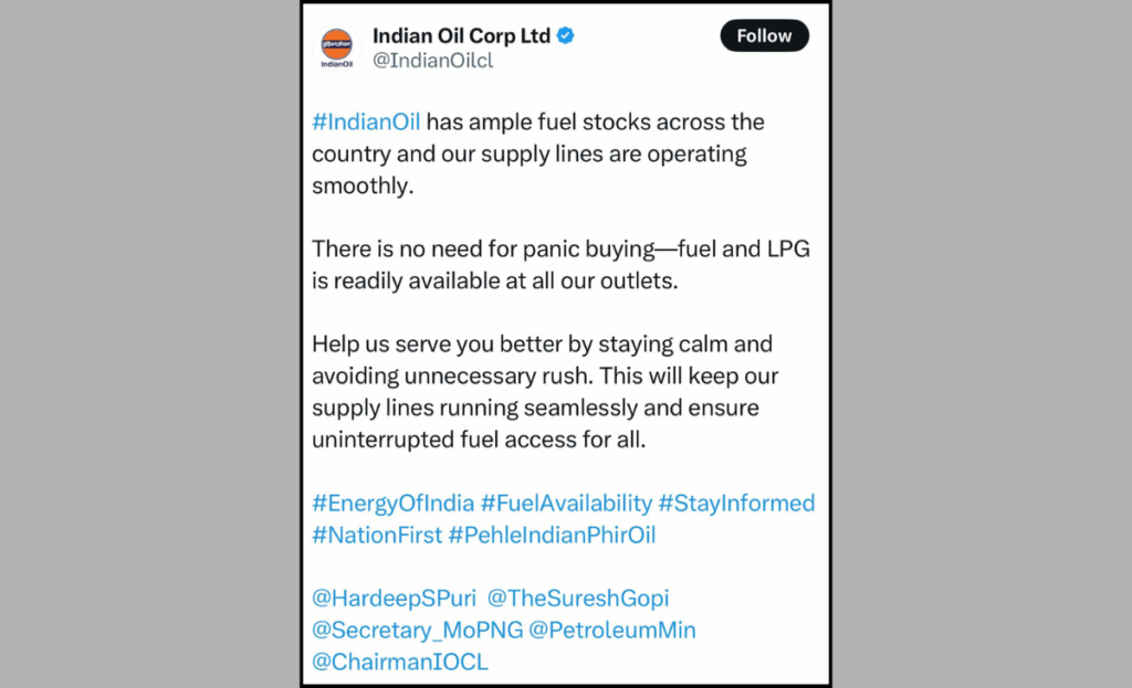 Indian oil firms assure of ample supplies amid Pakistan conflict, urge against panic-buying 2 a2 8