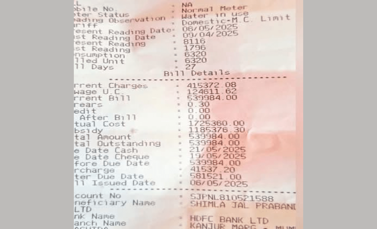 Privatised water billing sparks outrage in Shimla as residents get ‘inflated’ Rs 5 lakh bills, over 1,000 times the average