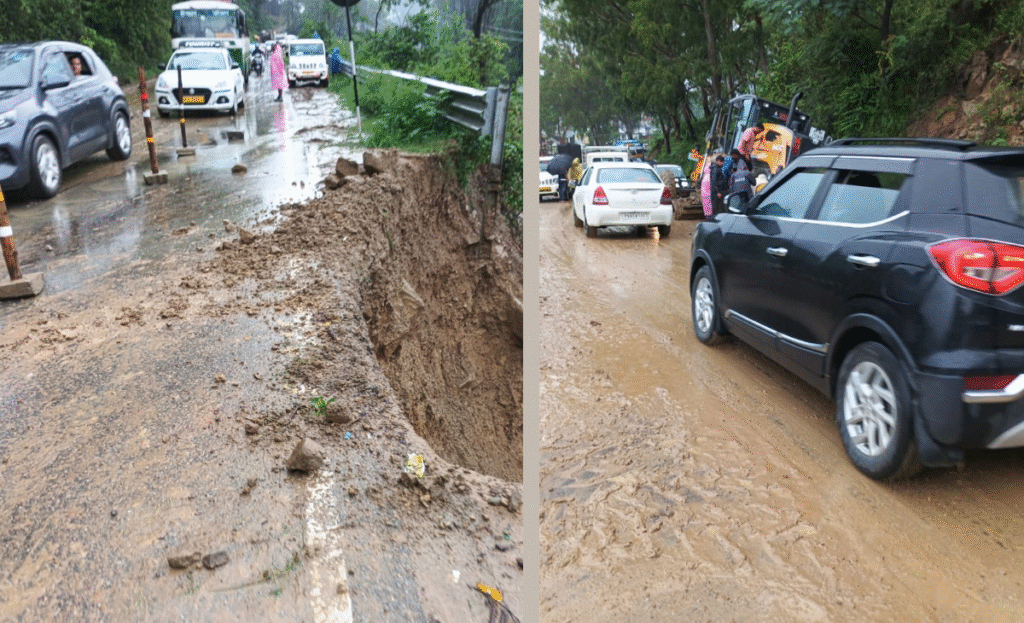 Monsoon Havoc Near Drang: Road Collapse Triggers Massive Traffic Jam on NH Four-Lane 2 a1 22