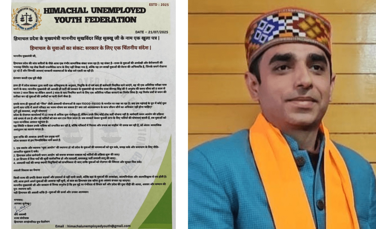 Himachal Unemployed Youth Federation writes to CM Sukhu demanding reversal of two-year trainee scheme for fresh recruits