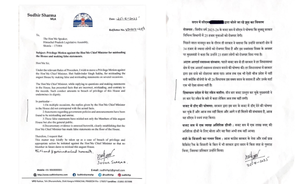 Cong-turned-BJP MLA Sudhir Sharma files privilege motion against CM Sukhu for ‘misleading’ Himachal Assembly 2 a1 15