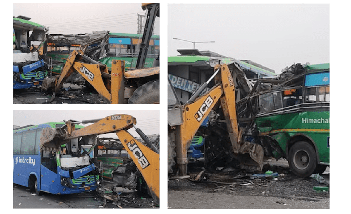 12 hurt as HRTC Palampur-Delhi bus meets with accident near Bahalgarh flyover in Haryana