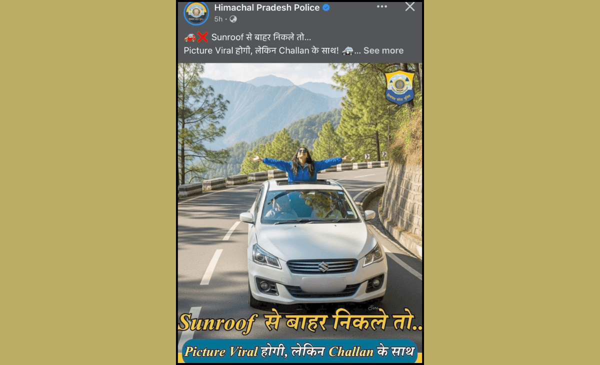 Himachal police’s stern & witty warning to tourists: ‘Sunroof stunts can go viral, but with challan photo’