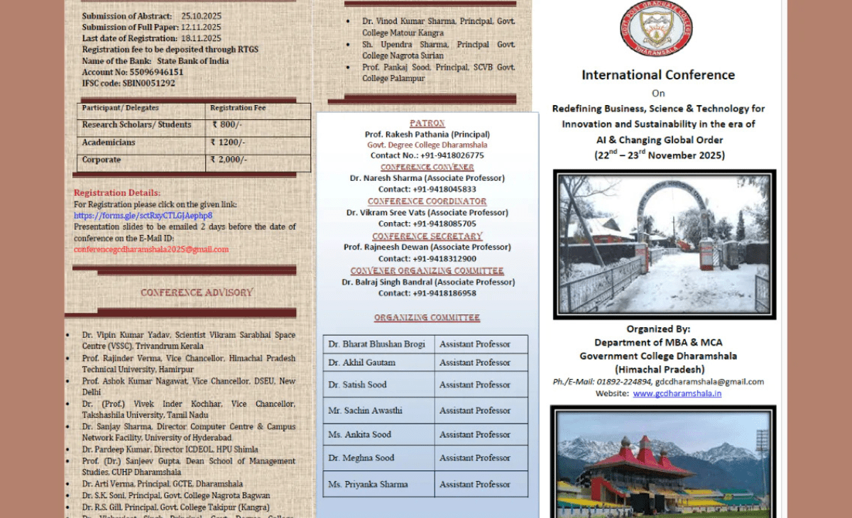 Global experts to meet in Dharamshala for 2 days to reimagine innovation, sustainability in age of AI