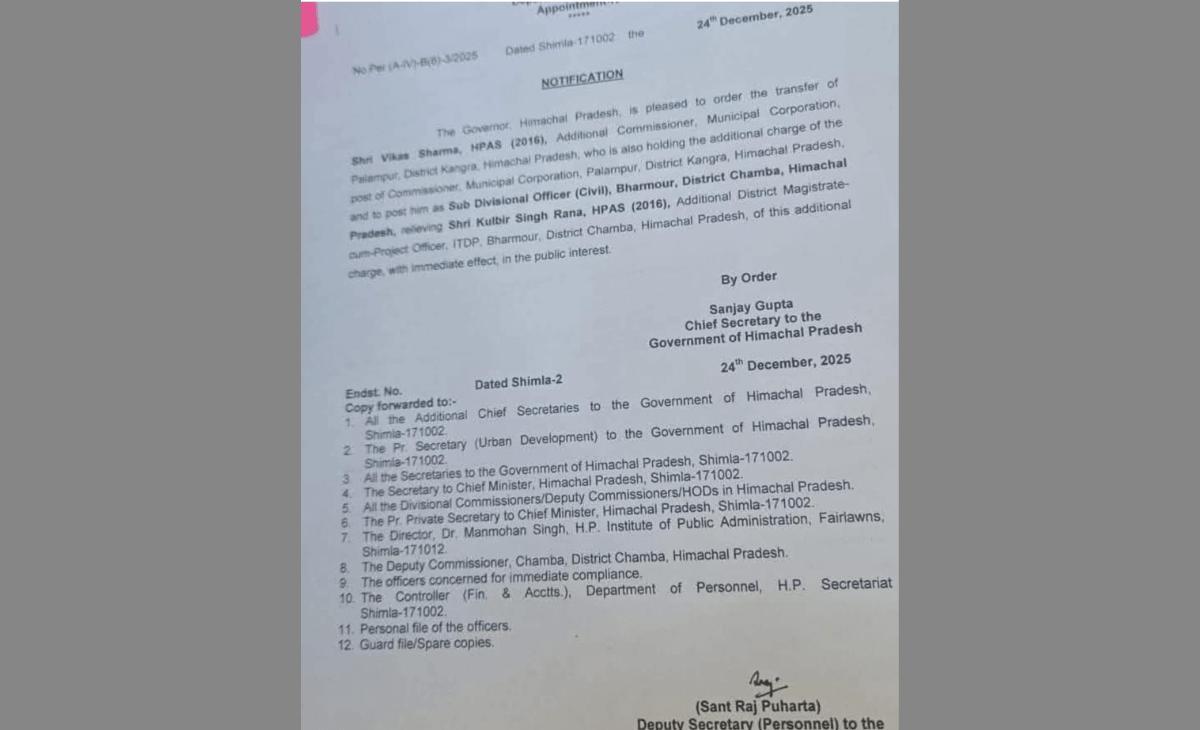 Vikas Sharma Appointed as SDM (Civil) of Bharmour