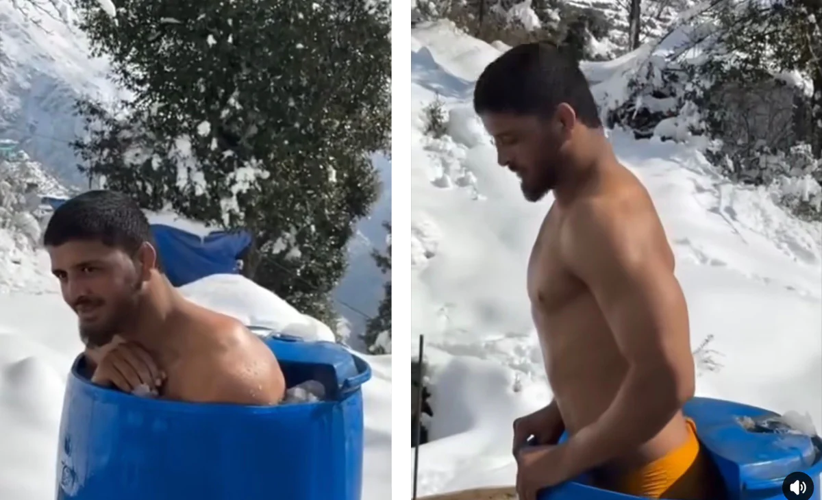 Himachal Youth Stuns with Ice Bath at Minus 4°C, Becomes Symbol of Mental and Physical Grit
