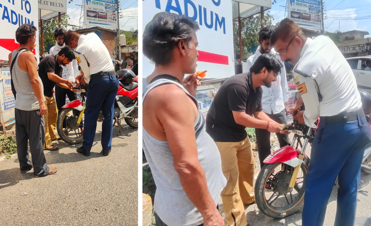 Traffic Police Action in Gaggal: Fog Lights Removed from Two-Wheelers