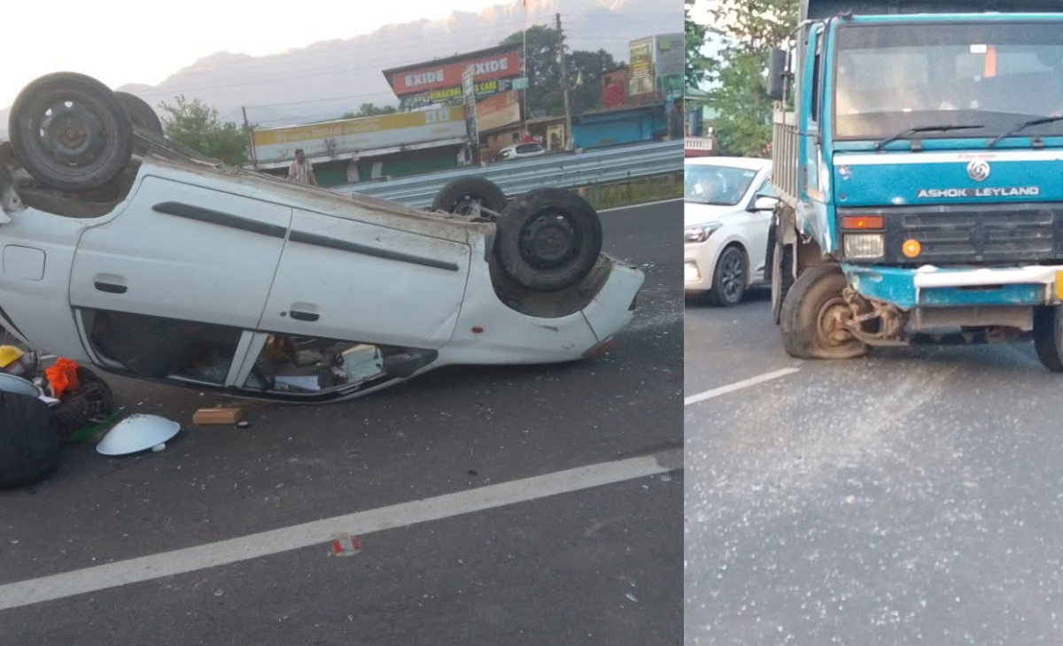 Major Accident Averted at Rajol 45 Mile: Car-Tipper Collision While Avoiding Stray Animal