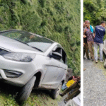 Major Accident Averted on Bagheigarh–Chanju Road, Car Left Hanging Over Gorge