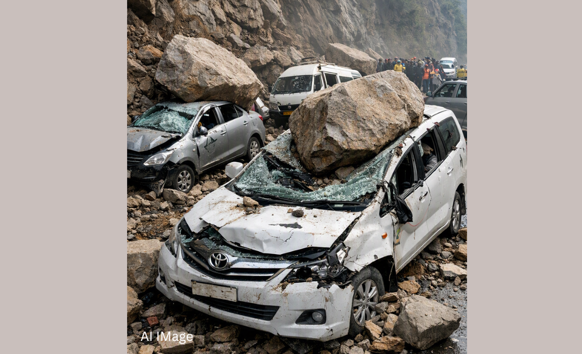 Woman K*illed, Seven Injured After Boulders Crash Onto Pilgrims’ Vehicles in Mandi