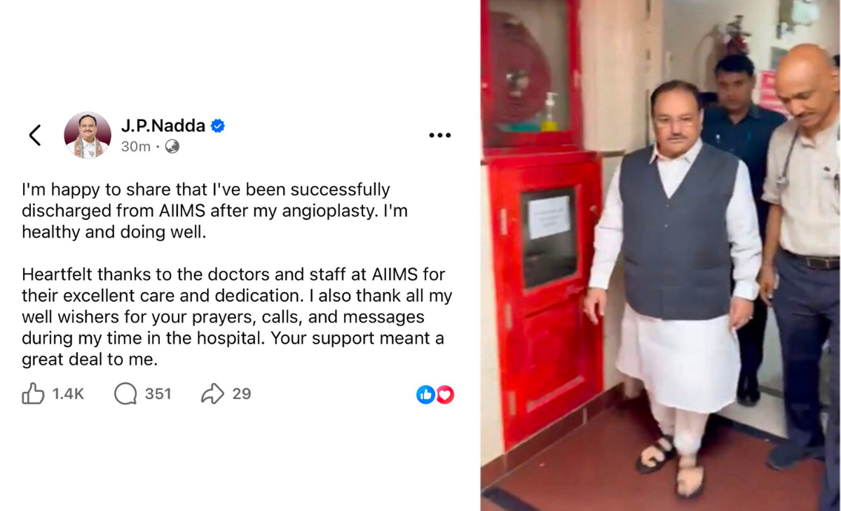 JP Nadda Discharged from AIIMS After Angioplasty, Says He Is Healthy and Doing Well