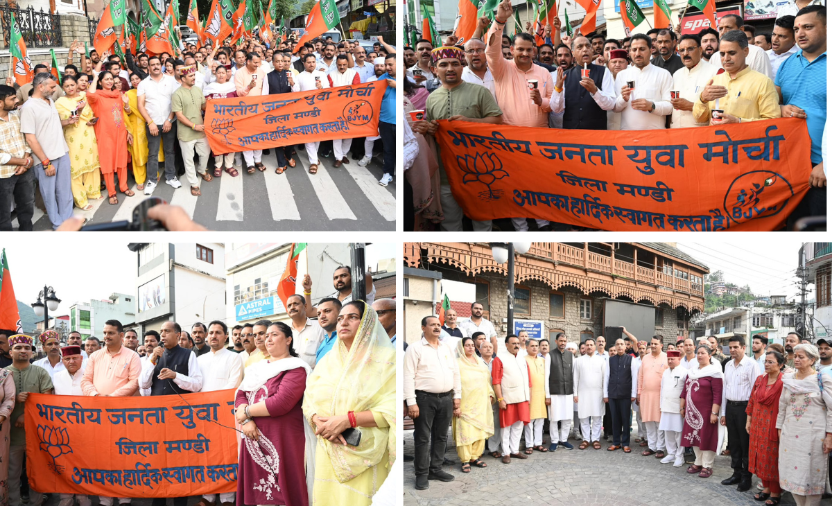BJP stages candle march in Mandi over alleged disrespect to Vande Mataram